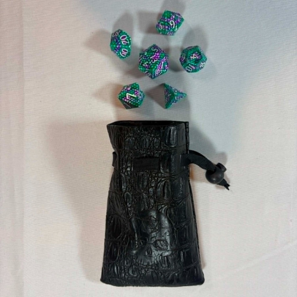 Hollow Metal DnD Dice Set 6pc Green Purple Dragon Scale RPG W/ Pouch MISSING D10